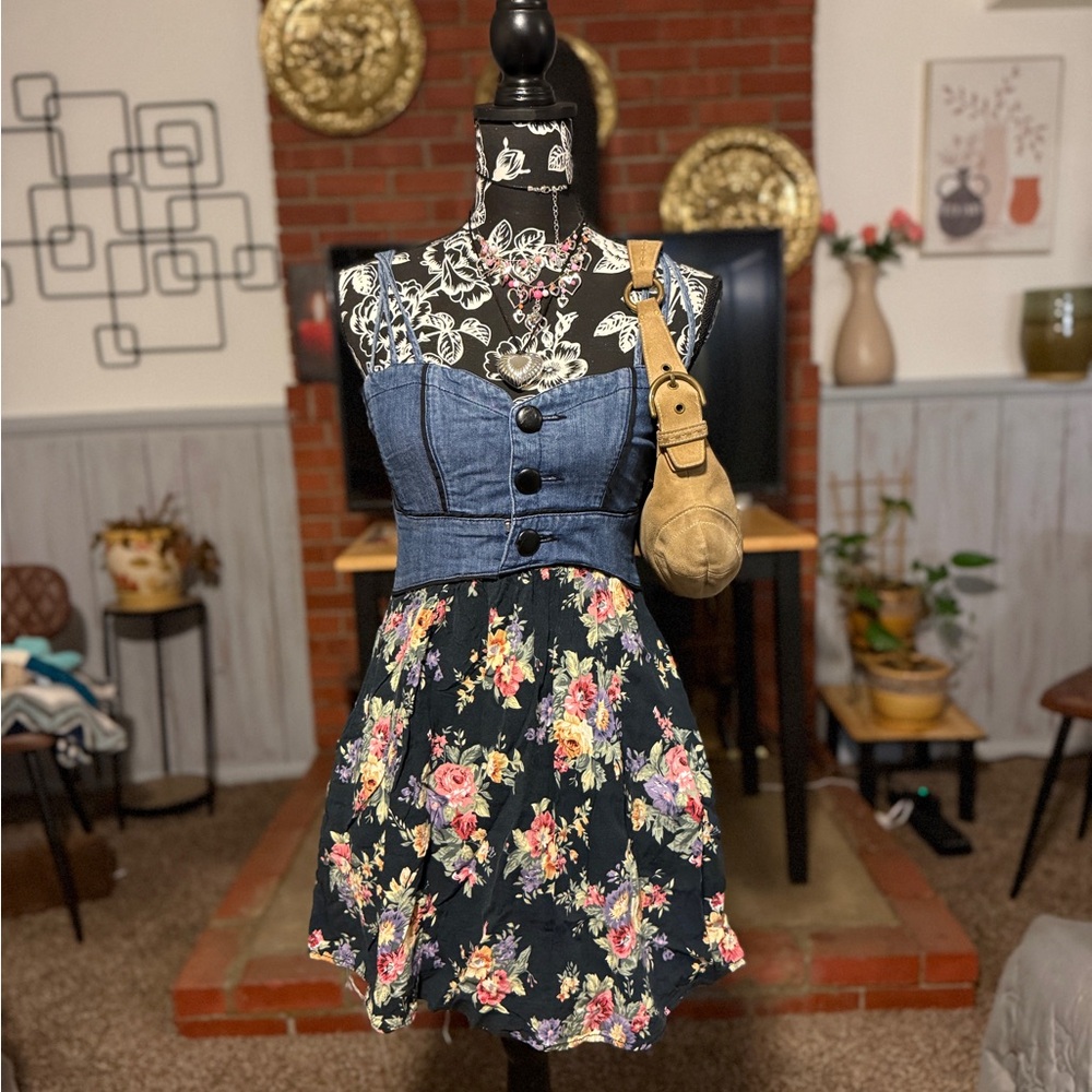 Free People Denim and Floral 90s Inspired Dress